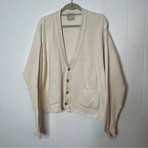 Vintage Lord Jeff The Whaler Rib 100% Cotton Cream Oversized Cardigan Sweater XL